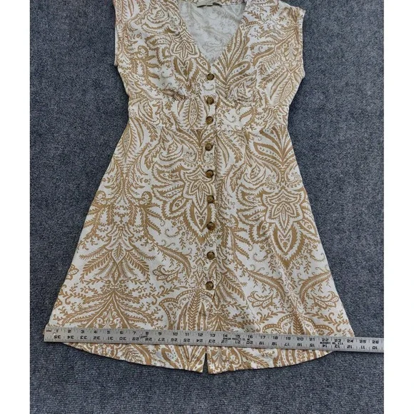 Loft‎ Linen Dress Womens 4 Brown White Button Front Paisley Print Beach V Neck - Picture 4 of 11